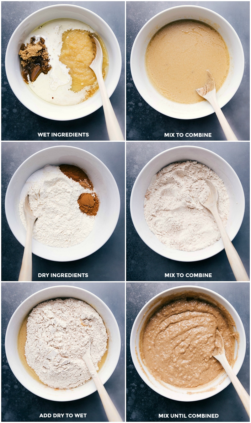 Process shots-- images of the wet and dry ingredients being prepped and then mixed together.