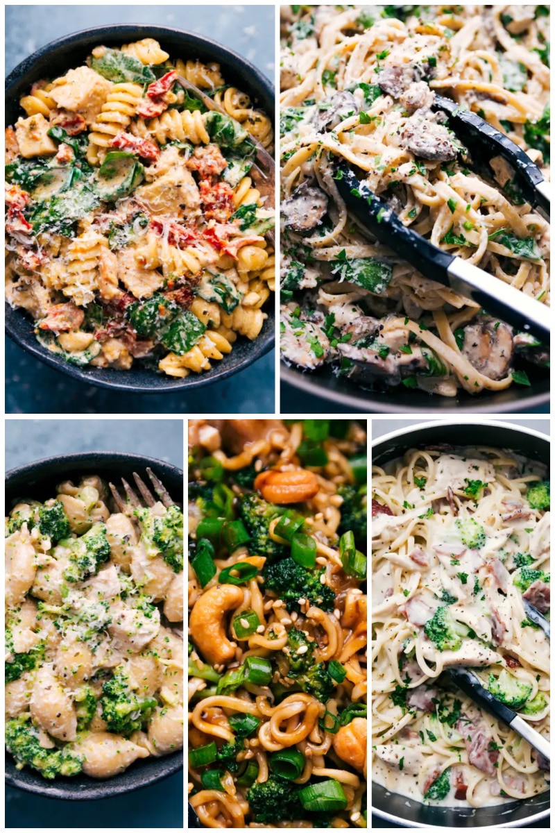 Images of 5 pasta dishes