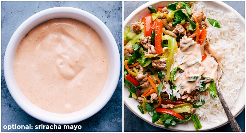 Image of the optional Sriracha Mayo that goes over this Egg Roll in a Bowl recipe