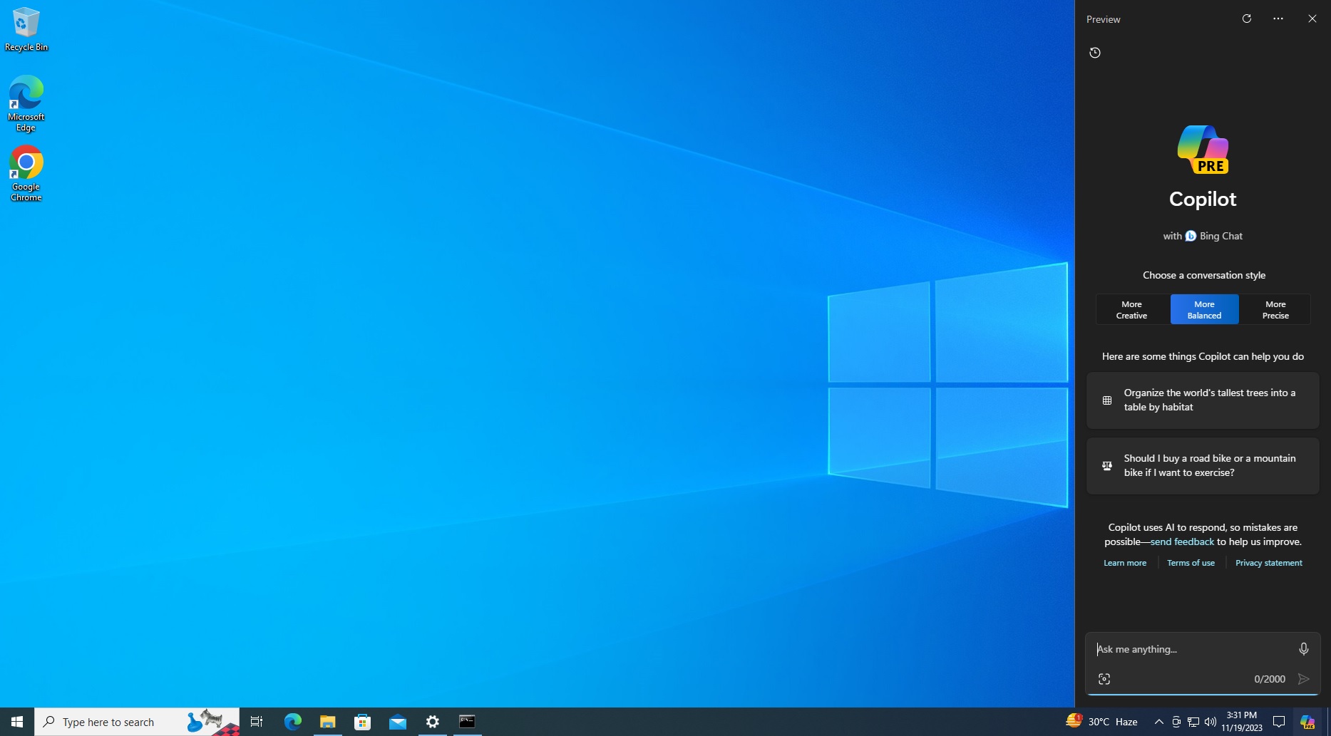 Windows Copilot on taskbar