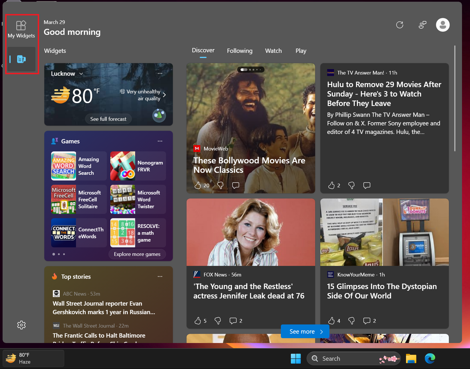 new navigation bar in widgets board in windows 11